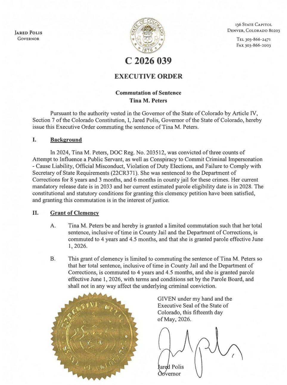 Colorado Governor Commutes Tina Peters Sentence – Will Be Released on June 1st